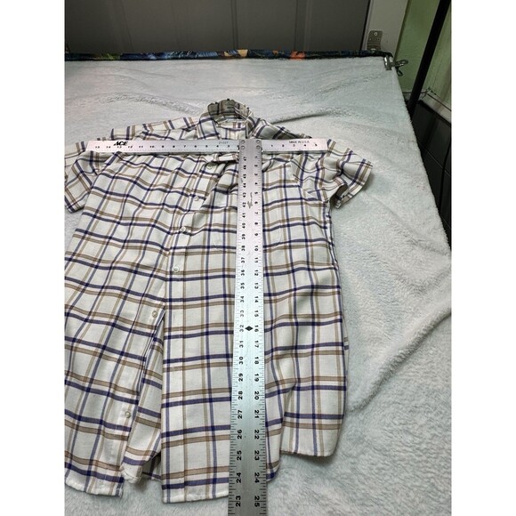 Vintage Sears Sport Shirt Blue Brown Check SS Button Down M Poly Cotton Exc Cond - Picture 6 of 9